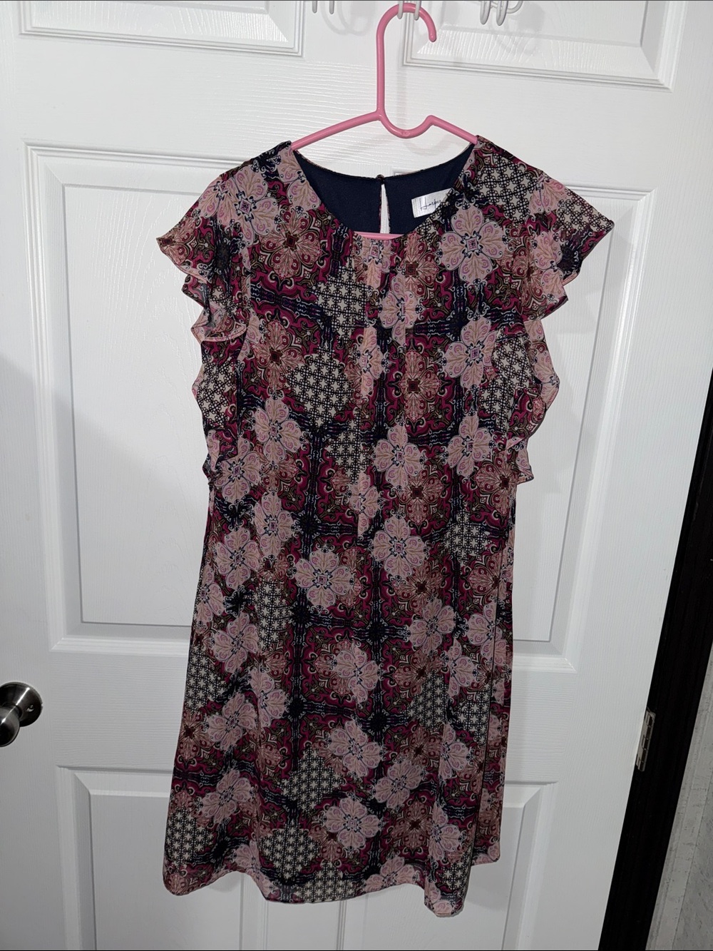 Harper Rose Sleeveless Pink/Navy Floral Mini Dress with Flutter Details